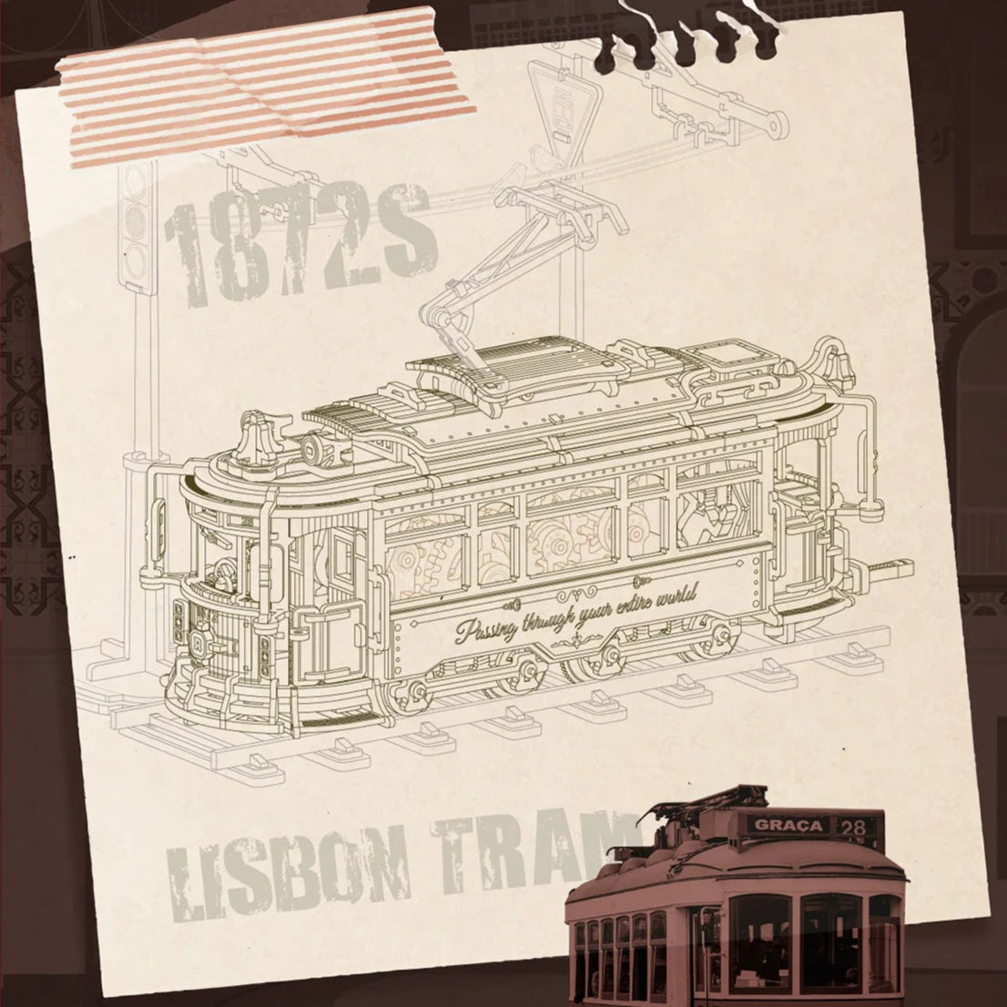 Puzzle 3D en Bois | Tramway Lisbonne | Kit Modélisme