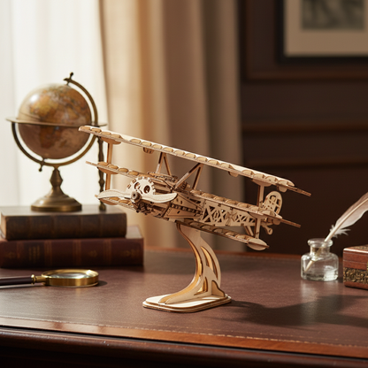 Puzzle 3D Bois Avion Rétro - Maquette Mécanique Modélisme DIY