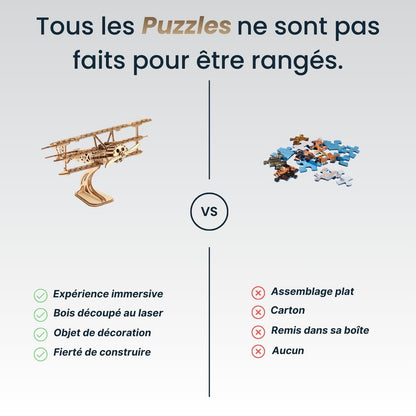 Puzzle 3D Bois Avion Rétro - Maquette Mécanique Modélisme DIY